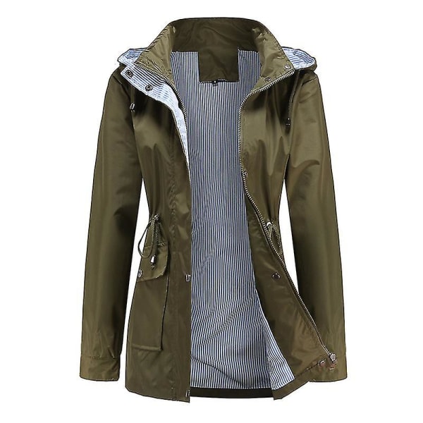 Vanntett Damejakke Vindjakke Regnjakke Hettejakke med Glidelås Olive Green M