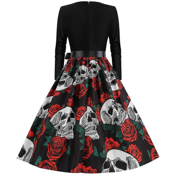 Halloween Kostym Klänningar Dam Skelett Pumpa Tryckt Casual Fåll Klänning Fest COLOR 4 L