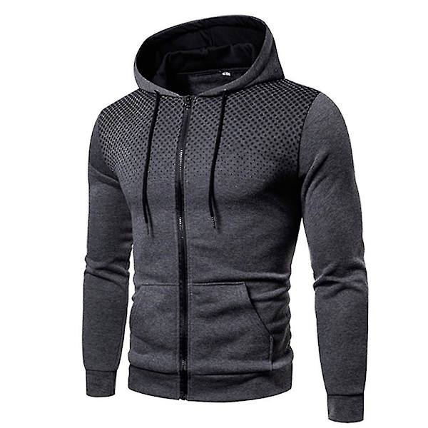Herre Sport Zip Up Hettegenser Hettegenser Genser Yttertøy Jakke Frakk Grey M