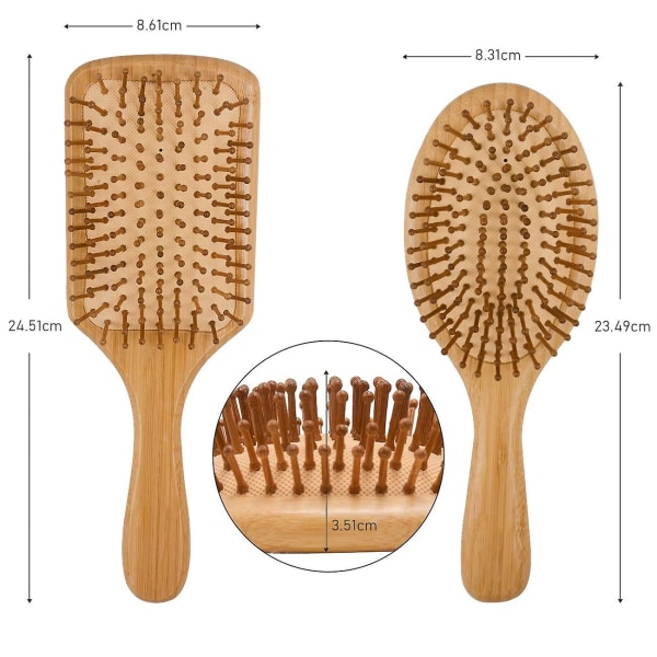 Borste Hårborste Kam Set Trä Bambu 2 Delar 2pc