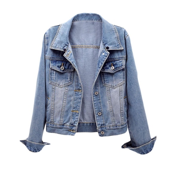 Uformell denimjakke med avtakbar hette for kvinner Light Blue L