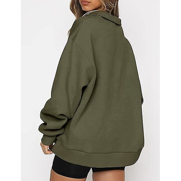 Dame Oversized Sweatshirts Hættetrøjer Halv Lynlås Pullover Efterårsmode Outfits green M