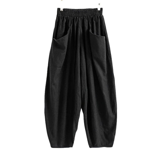 Dame Elastisk Talje Harem Løse Bukser Ensfarvede Poset Aladdin Bukser Black 3XL