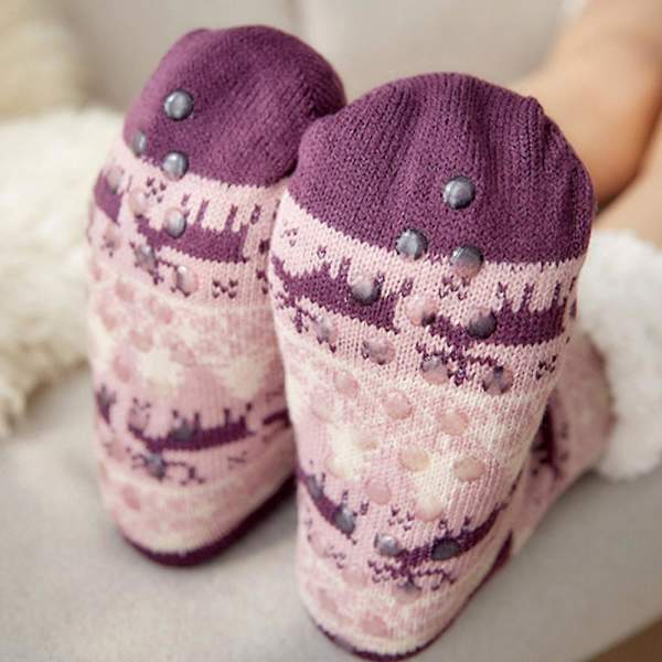 Naisten polvisukat, erittäin paksut fleecevuoratut pehmeät ja lämpimät tossusukat Purple Deer