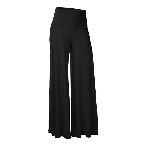 Kvinnors Fit & Flare Enkla Palazzo Byxor Mjuka Andningsbara Casual Fullängdsbyxor Sommar Sport Gym Dans Yoga Byxor Black L