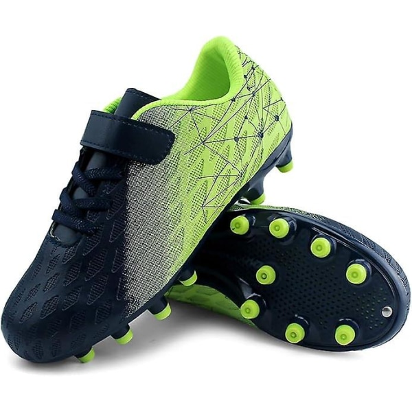 Fotballsko for barn, faste knotter, gutter, jenter, atletiske utendørssko Black Green 36