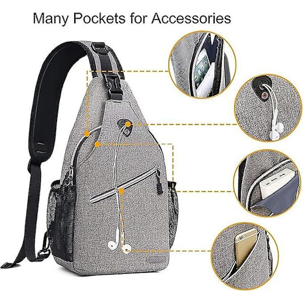 Sling Ryggsäck, Multifunktionell Crossbody Axelväska Resa Vandring Daglig Ryggsäck Grey