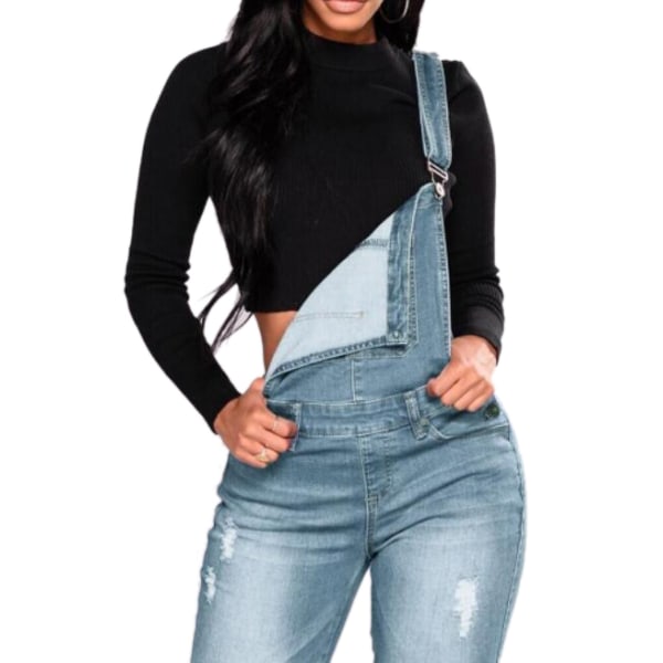 Dam Casual Denim Hängselbyxor Jeans Jumpsuit L