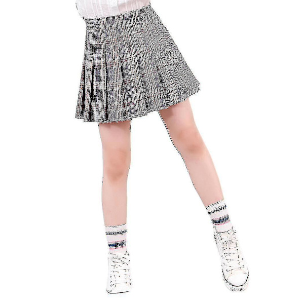 Flickor Hög Midja Plisserad Dragkedja Tennis Stil Skater Minikjol (barn) Grey Plald 160cm  13-14 Years
