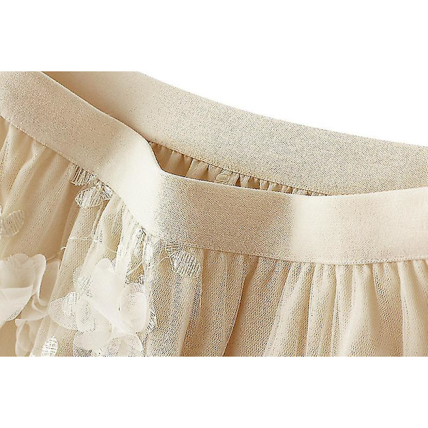 Kvinnors Mesh Broderi Halvlång Kjol Garn Kjolar A-linje Konst Hög Midja Lång Kjol Beige