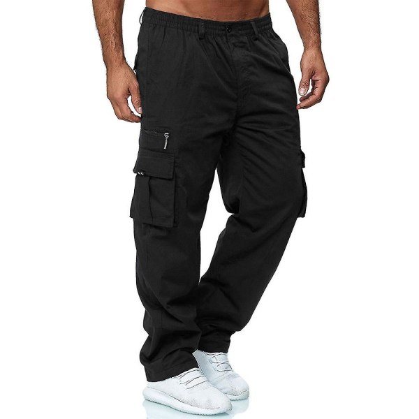 Elastisk Cargobukse for Menn med Multi-lommer, Casual Bukser, Militær Army Bukser Black 3XL