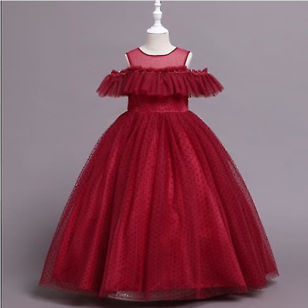 Barnkläder Flickors Nya Design Suspender Klänning, Mesh Polka Dot Princess Klänning, Barn Sommar Lång Klänning, Flickors Performance Kostym, Banque Red 170
