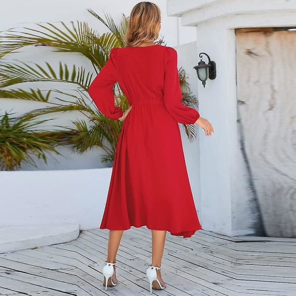 Dame Plus Size Kjole Ensfarvet Rund Hals A-linje Langærmet Midi Kjole Kjoler S-2xl XL
