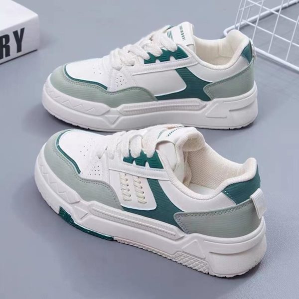 Vita platta sneakers för dam, klassisk stil, rund tå, slip-on skor för promenader, shopping och dejting Green 38