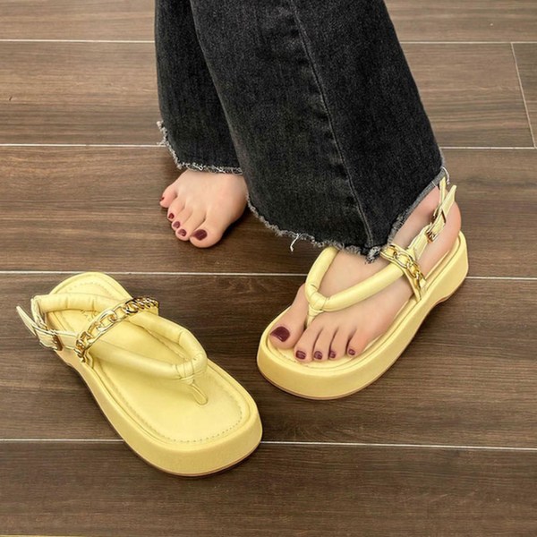 Kvinnors Plattform Flip Flops Lätt Tjock Sula Sandaler Lämplig För Att Gå Strand Sida Slitage Yellow 35