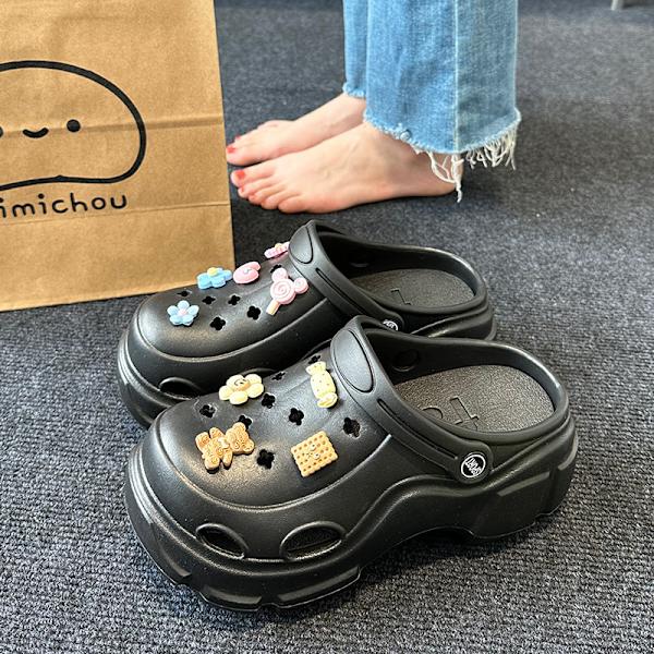 Sko med tyk sål og hævet hul til kvinders sommerstrand anti-slip tåslippers black 3 40-41