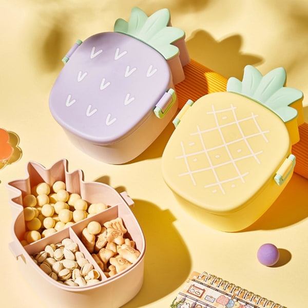Bærbar Bento-boks for barn, lett å bære, søt ananasformet matboks egnet for frukt, godteri og kjeks Yellow