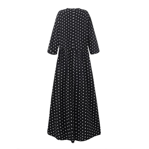 Klänningar För Kvinnor O-ringad Polka Dots Tre fjärdedels ärm Bohemian Dress Black XL