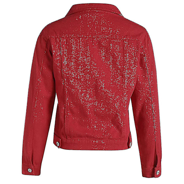 Dam Solid Jeansjacka Långärmad Ming Kofta Kostym Ficka Kappa Topp Red L