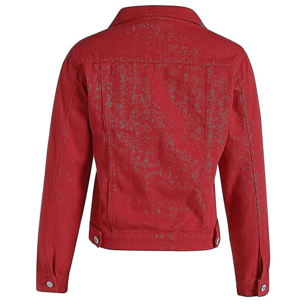 Dame Solid Denim Jakke Langærmet Ming Cardigan Suit Lomme Frakke Top Red L