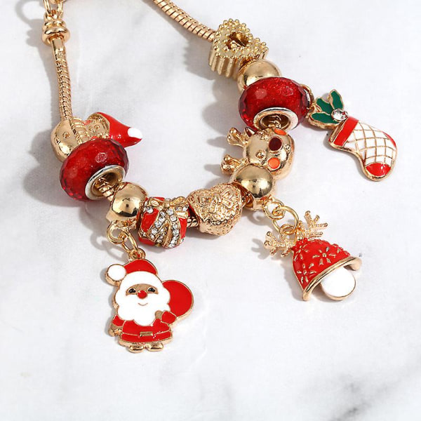 Jule Charm Armbånd Julemand Perlearmbånd Legering Reb Kæde Dame Smykker Style 1 19cm