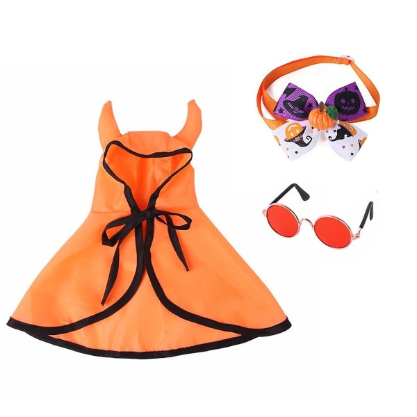 Halloween Cosplay set för katt Hundkappa Kläder med söta horn Bowknot krage Glasögon kostym Pet Dress Up Accessoarer