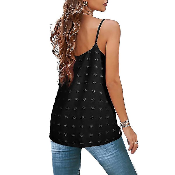 Dame Ensfarget Sommer Casual Ermeløs Camisole Løs Sling Tanktopp Black M