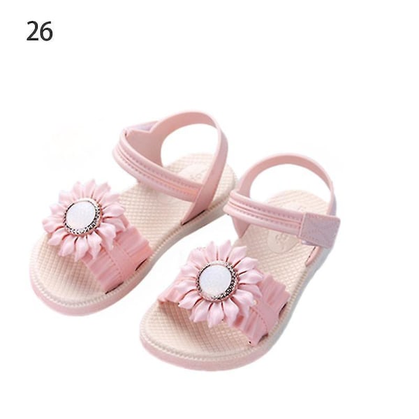 Flicksandaler med öppen tå för flickor, prästkrageblomma, sommarskor för stranden med PVC-sula, halkfria Apricot 26