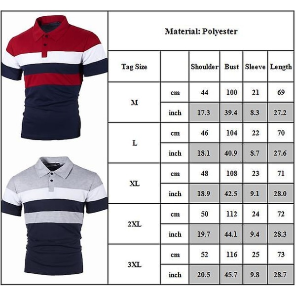 Herre Colorblock Kortærmet Polo Shirts Slim Fit T-shirts Casual Tee Toppe Light Grey Navy Blue L