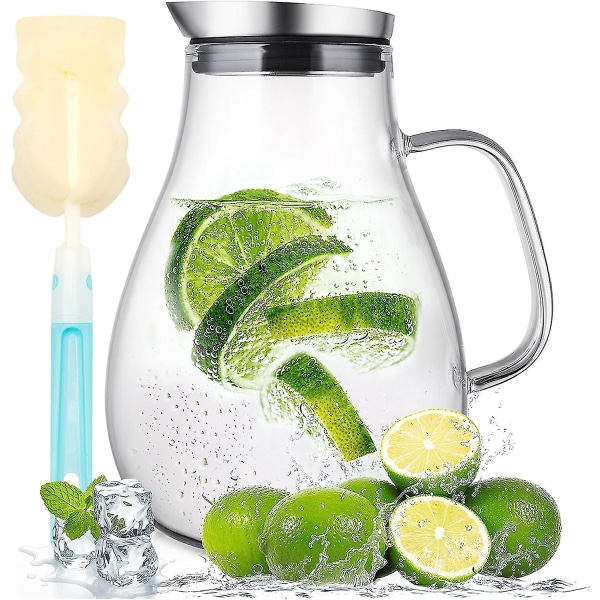 Glaskanna med lock, vattenkaraff för varmt/kallt vatten, iste och juicedryck 1.5L