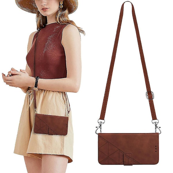 Etui til Tcl 30t med snor, crossbody halsrem, telefonetui, pung, magnetisk lædercover brown