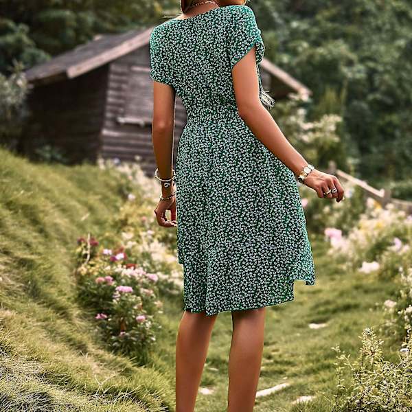 Sommerlig afslappet boho-kjole til kvinder, slank sommerkjole, gave til mor, kvinde, kæreste Green XL