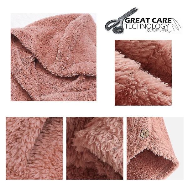 Mile Dame Oversized Sherpa Jakke Med Lommer Rutete Fleece Hettegenser Vinter Yttertøy Pink 2XL
