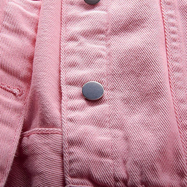 Dam Vår och Höst Jackor Varm Enfärgad Långärmad Jeansjacka Ytterkläder Pink M