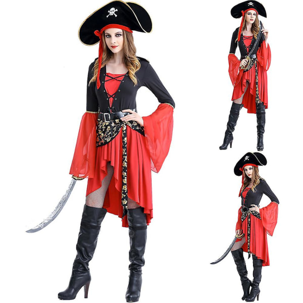 Pirate of the Caribbean Outfits Swashbuckler Buccaneer Cosplay kostym Halloweenfest Carnival Fancy Dress Up för kvinnor M