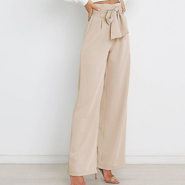 Dame Bukser med Brede Ben, Afslappede Kontorbukser, Højtaljede Bukser Apricot Color XL