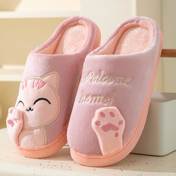 Slippers med Slip-On Varm Hjemmesko Voksen Anti-skli Såle Maneki-neko Slides Hjemmesko Vinter Hjemmesko Innendørs og Utendørs Pink 38 39