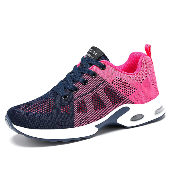 Dam Snörskor Mesh Andningsbara Löparskor Gym Luftkudde Sneakers Promenad Sportskor Rose Red 36