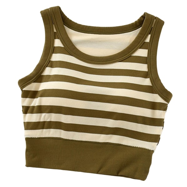 Dame Rund Hals Camisole Stripete Vest Ribbestrikket Tettsittende Ermeløs Crop Tank Topper For Shopping Dates Reise Army Green XL