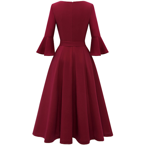 Eleganta cocktailklänningar med klockärm för damer, lämpliga som bröllopsgästklänning, A-linjeformad, modest midi-aftonklänning för kyrkan, röd XL red xl
