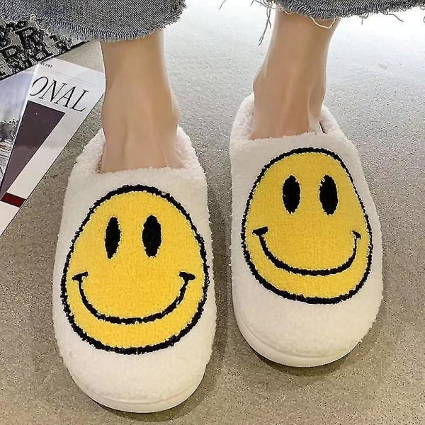 Smiley Tofflor För Män Och Kvinnor Unisex Varma Vintertofflor i Bomull För Inomhusbruk 37-38