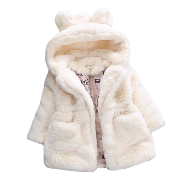 Jenter Vinter Myk Fuskepels Hettejakke Fleece Tykk Varm Jakke Yttertøy White 8-9 Years