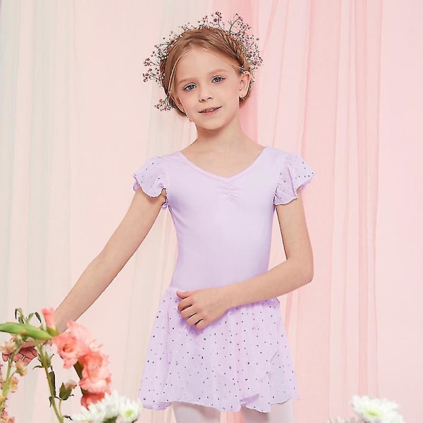 Piger Flæseærme Ballet Dansekjole Tutu Nederdel Leotard Purple 150cm
