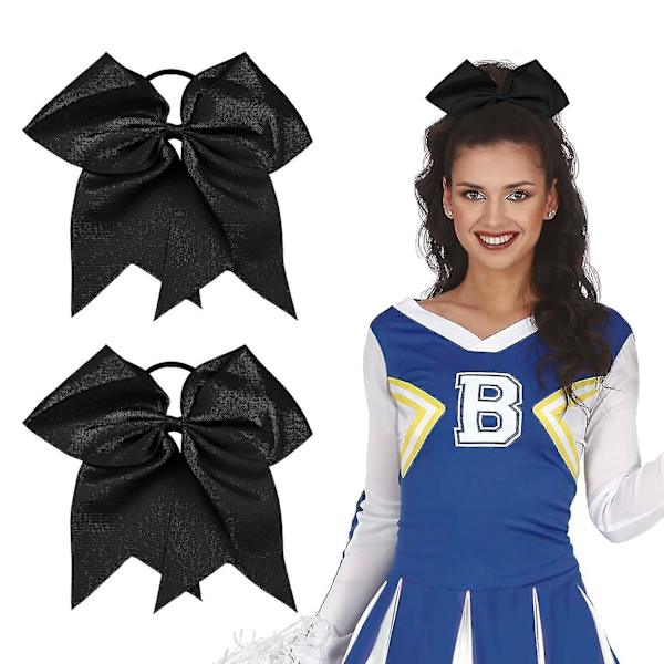 2 st Stora Cheer Bows, 8 Tum Jumbo Cheer Hårrosetter Hästsvanshållare Elastiskt Band För Cheerleaders Tonårsflickor, Håraccessoarer med Rosett Black