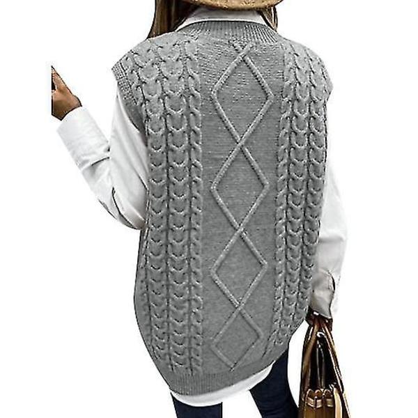 Dame Sweater Vest Dame Oversized V-hals Ærmeløse Sweaters grey L