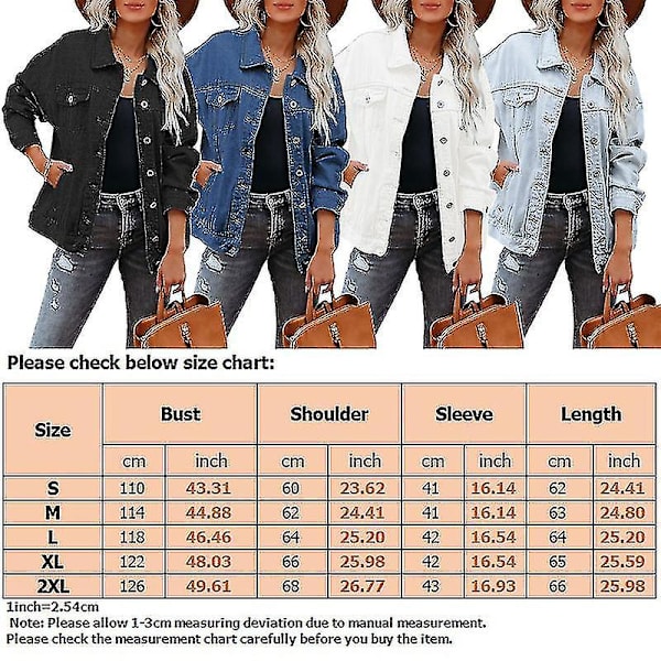 Dam Enfärgad Jeansjacka Lös Kavaj Enkelknäppt Street Jeansjacka White L