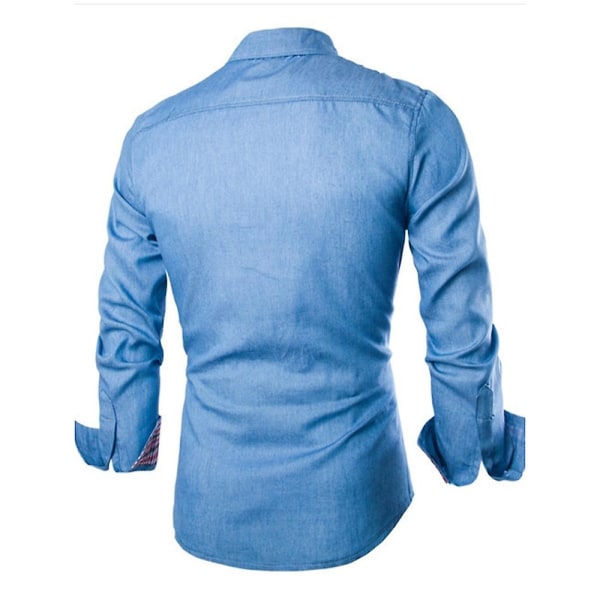 Herre Knapper Opp Denim Skjorte Casual Business Langermet Revers Krage T-skjorte Topper Light Blue XL