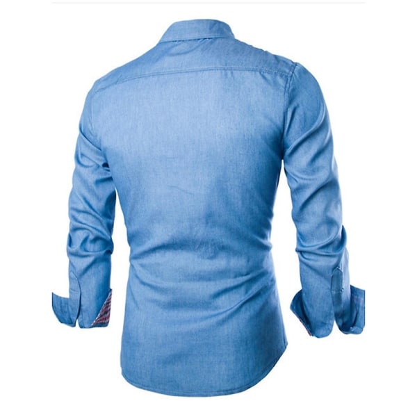 Män Buttons Up jeansskjorta Casual Business Långärmad Lapel Neck T-shirt Toppar Light Blue 2XL
