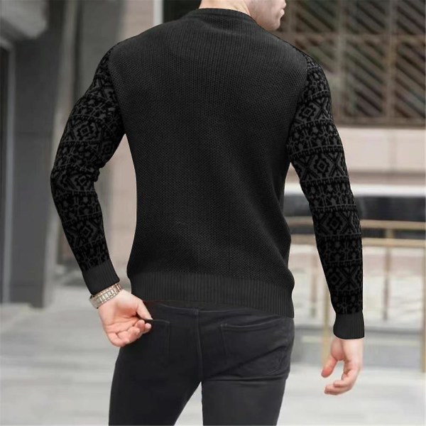 Herre Colorblock Crew Neck Raglan Langærmet Sweatshirt Jumper Vinter Strik Casual Pullover Toppe Black 2XL