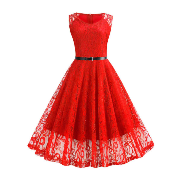 Dame Blonde Retro Rockabilly Midi Kjole 50-talls 60-talls Kveldsfest Swing Sommerkjole Rød Red M